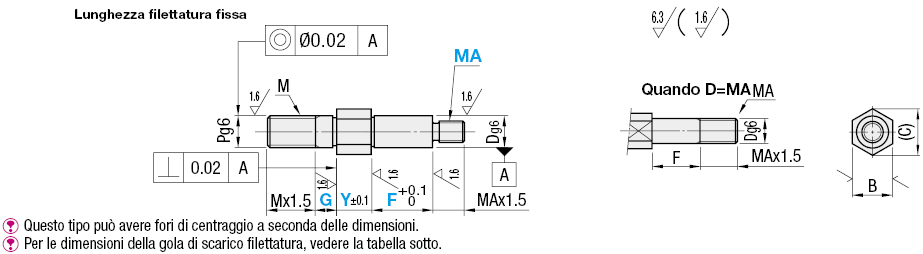 Alberi a sbalzo/Con pilota/Esagonali/filettatura sui due lati:Immagine relativa