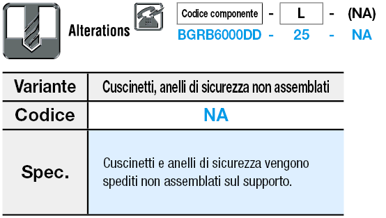 Lunghezza standard/doppio cuscinetto/con anello di sicurezza:Immagine relativa