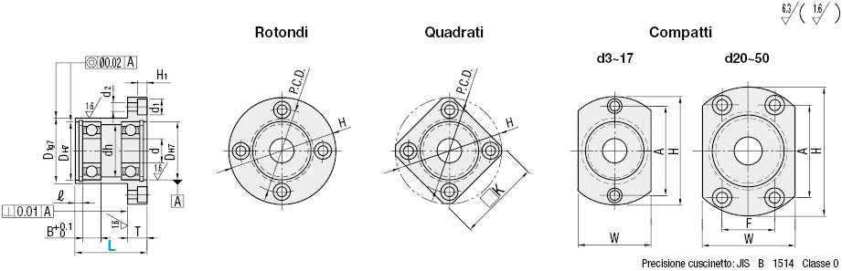 Lunghezza standard/doppio cuscinetto/con anello di sicurezza:Immagine relativa