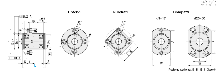 Lunghezza standard/doppio cuscinetto con pilota/con anello di sicurezza:Immagine relativa