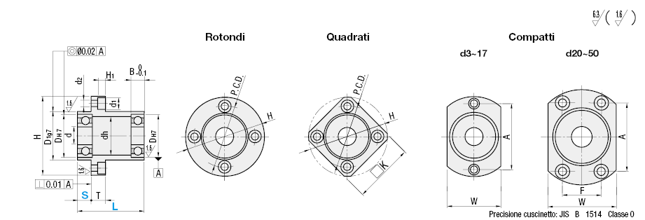Lunghezza configurabile/doppio cuscinetto con pilota/senza anello di sicurezza:Immagine relativa