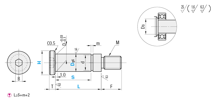 Viti albero per cuscinetti/Con gola per anello di sicurezza/con gradino:Immagine relativa