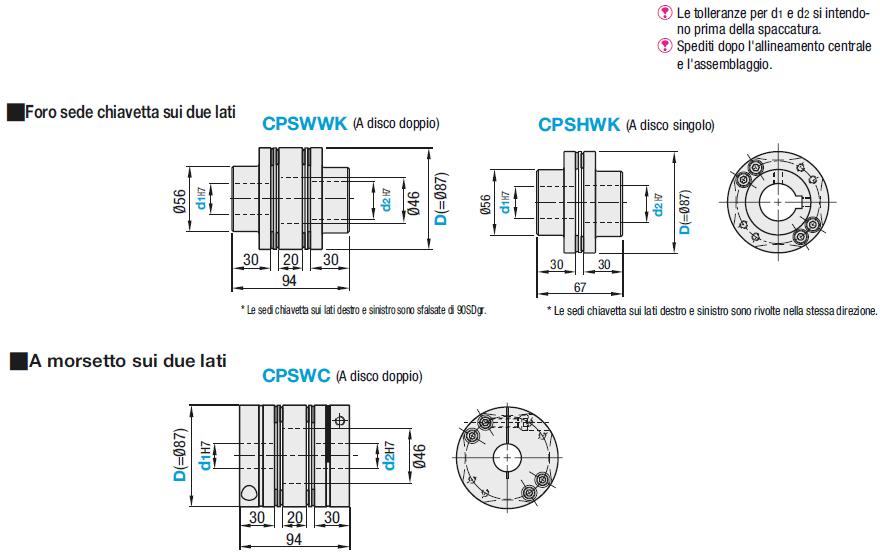 Giunti/A dischi ad elevata rigidezza/D.E. 87mm/Con chiavetta/A morsetto:Immagine relativa