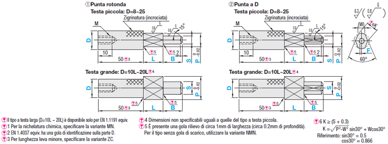 Perni scanalati per maschere di controllo/Con gradino/a rombo/Dritti:Immagine relativa