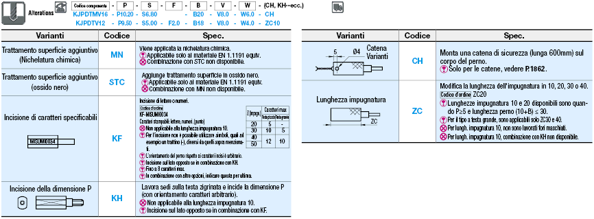 Perni scanalati per maschere di controllo/Con gradino/A rombo/Conici/Configurabili:Immagine relativa