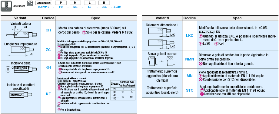 Perni scanalati per maschere di controllo/Con gradino e filettati:Immagine relativa