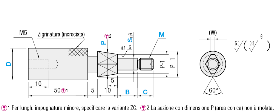 Perni scanalati per maschere di controllo/Conici con gradino/filettati/rotondi e a rombo:Immagine relativa