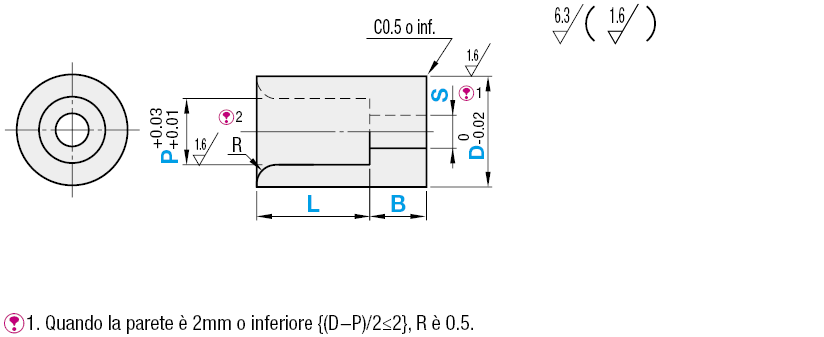 Boccole per maschere di controllo/Foro con gradino e spallamento opzionale:Immagine relativa