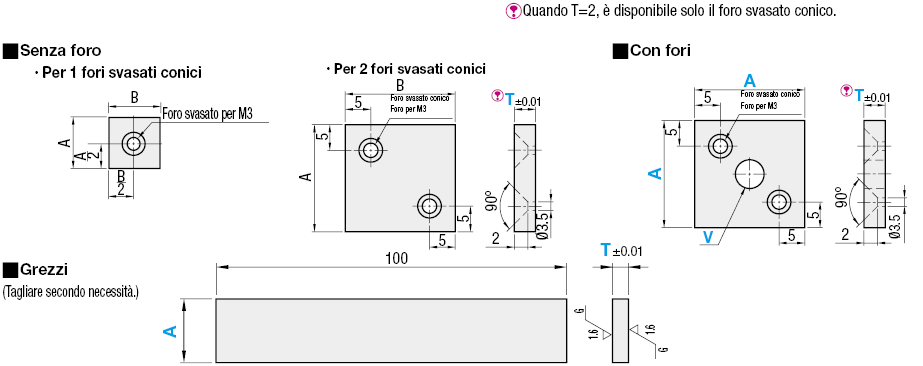 Elementi per maschere di controllo / Piastre spessori / Quadrati:Immagine relativa