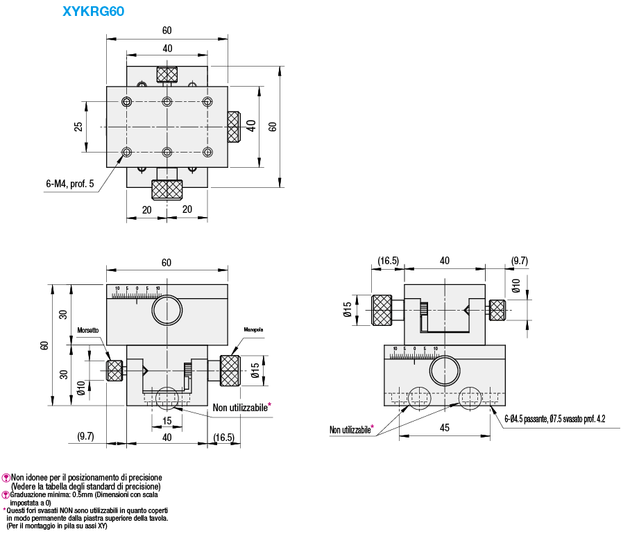 Tavole YX semplificate per regolazione/A cremagliera:Immagine relativa