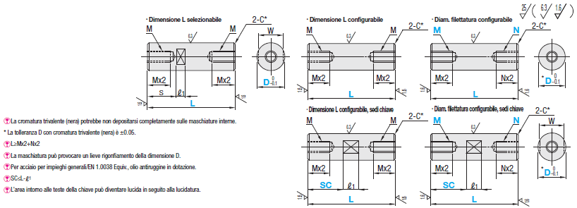 Montanti circolari/Maschiatura sui due lati con sede chiave standard/dimensione L standard:Immagine relativa
