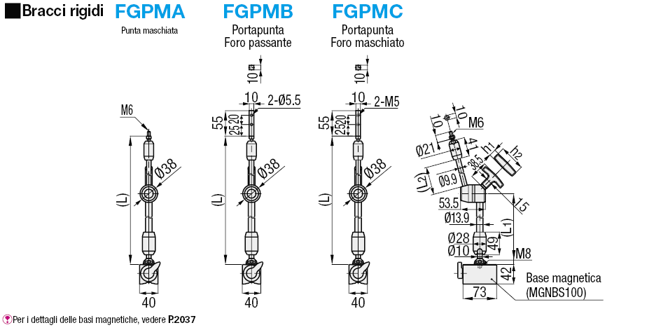 Supporti per comparatori/Base magnetica/Braccio incernierato:Immagine relativa