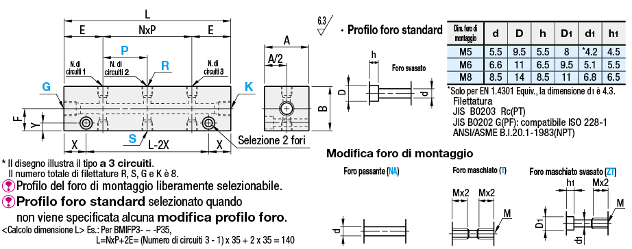 Collettori idraulici/Pneumatici/uscite su 3 lati/2 ingressi:Immagine relativa