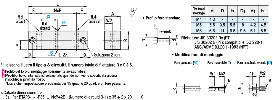 Distributori pneumatici/uscite su 2 lati/senza ingressi:Immagine relativa