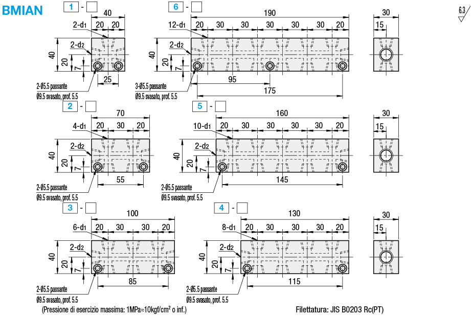 Collettori pneumatici/Uscite su 2 lati in orizzontale,su 1 lato in verticale/2 ingressi:Immagine relativa