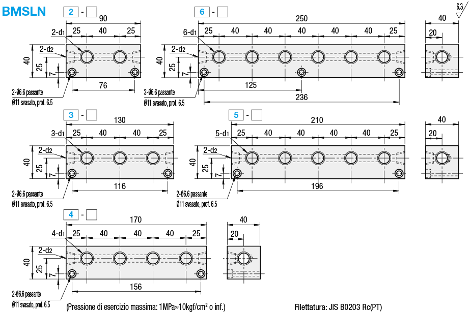 Collettori pneumatici/Uscite su 2 lati in orizzontale,su 1 lato in verticale/2 ingressi:Immagine relativa