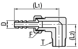 Raccordi per flessibili/Gomito a 90°, filettatura/portagomma:Immagine relativa