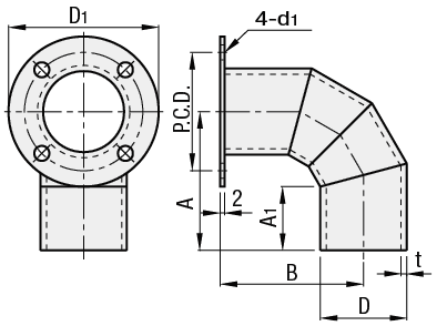 Elementi per condotti flessibili in alluminio/Gomito a 90°:Immagine relativa