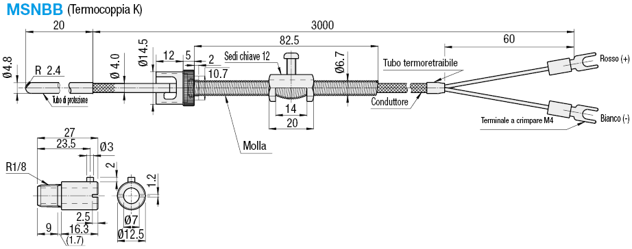 Sensori di temperatura/Contatto a molla/termocoppia K:Immagine relativa