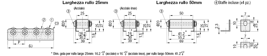 Supporti per rulli/Larghezza 25mm:Immagine relativa