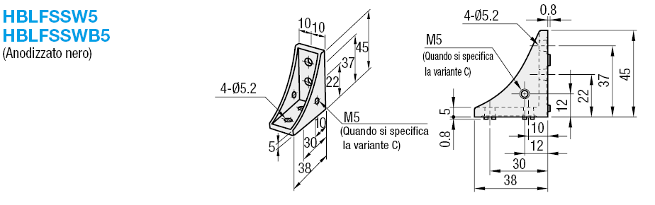 Serie 5/Staffe invertibili con aletta/1 cava/4 fori:Immagine relativa