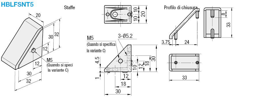 Serie 5/con tappi/20mm quad.:Immagine relativa