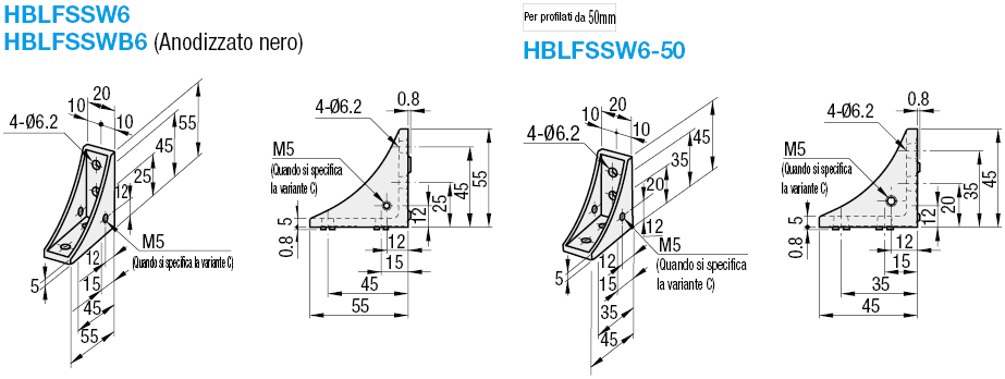 Serie 6/Staffe invertibili con aletta/1 cava/4 fori:Immagine relativa