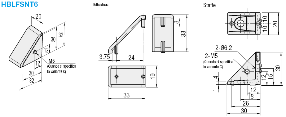 Serie 6/Staffe con tappi/30mm quad.:Immagine relativa