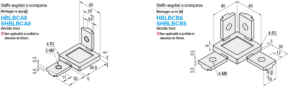 Serie 8/Staffe ad angolo a scomparsa/base 40/a due vie:Immagine relativa