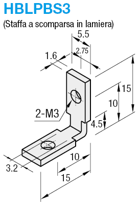 Staffe a scomparsa per proflati in alluminio da 15 mm:Immagine relativa