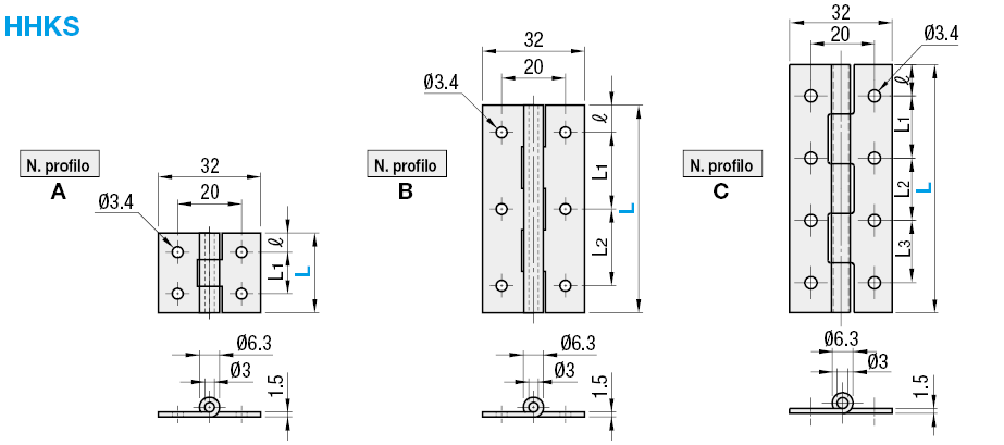 Cerniere saldate/In acciaio inox/lunghe:Immagine relativa