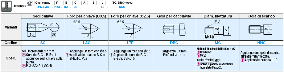 Profilo pilota selezionabile/filettati/lunghezza pilota configurabile:Immagine relativa