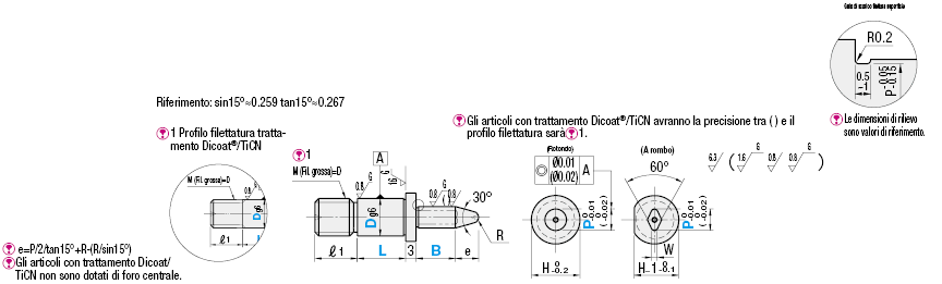 Perni/Di precisione (g6)/con spallamento/filettati:Immagine relativa