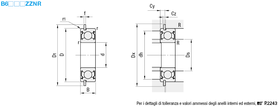 A gola profonda/Doppia schermatura con flangia con anello di sicurezza:Immagine relativa