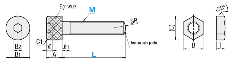 Viti finecorsa di regolazione con manopola zigrinata/Filettatura fine:Immagine relativa