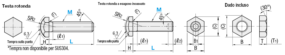 Bulloni di posizionamento/Testa rotonda/filettatura fine:Immagine relativa