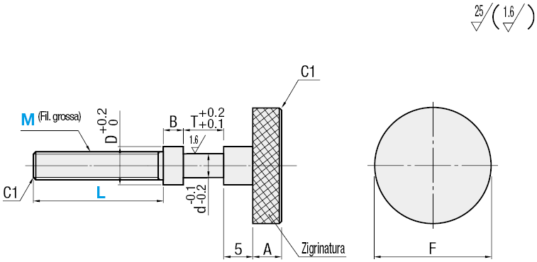 Viti di livellamento/Manopole zigrinate:Immagine relativa