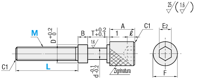 Bulloni di regolazione/Testa zigrinata con esagono incassato:Immagine relativa