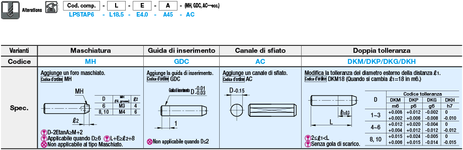 Perni di posizionamento/Dritti/tolleranza D/maschiati:Immagine relativa