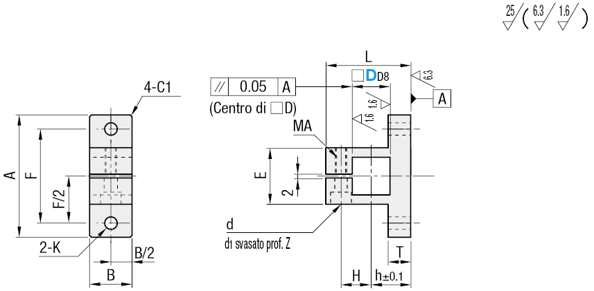 Staffe per supporti/Foro quadrato perpendicolare:Immagine relativa