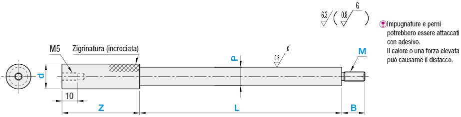 Perni scanalati per maschere di controllo/Con 1 gradino/Filettatura su un lato:Immagine relativa