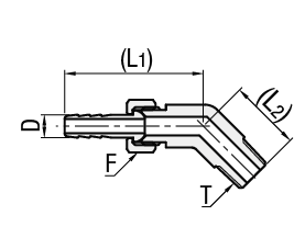 Raccordi per flessibili/Gomito a 45°/filettatura/portagomma:Immagine relativa