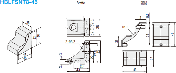 Serie 8-45/Staffe con tappi/Base 45:Immagine relativa