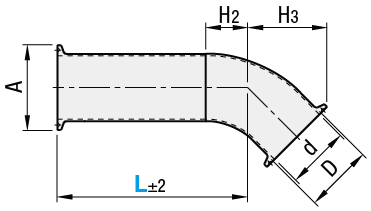 Tubi sanitari con saldatura/Standard/virola x gomito a 45°:Immagine relativa