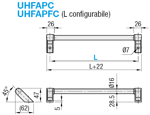 [Esterno] Maniglie tubolari in alluminio (Diametro piccolo) -Zancate-:Immagine relativa