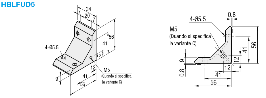 Serie 5/Staffe invertibili con aletta/4 fori per 2 cave:Immagine relativa