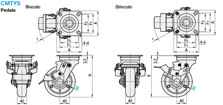 Ruote/Con pedale di sicurezza:Immagine relativa