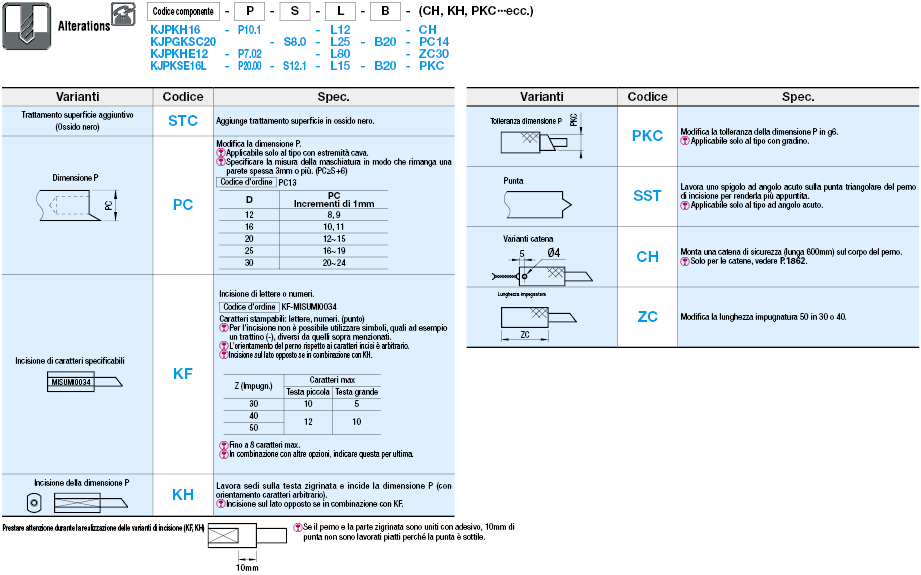 Perni di riferimento/Dritti/Con gradino/Bordi cavi:Immagine relativa