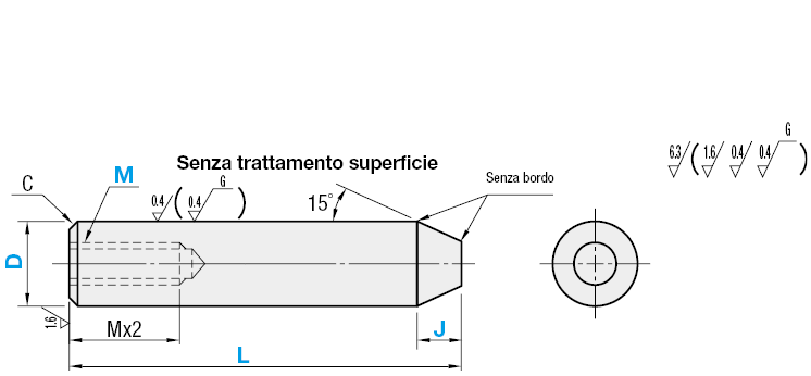 Conicità su un lato/Maschiatura sull'altro/Gradino e maschiatura/Filettatura:Immagine relativa