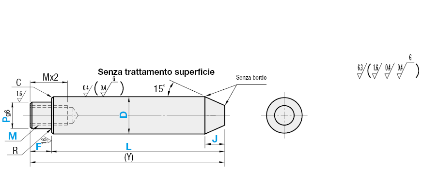 Conicità su un lato/Maschiatura sull'altro/Gradino e maschiatura/Filettatura:Immagine relativa